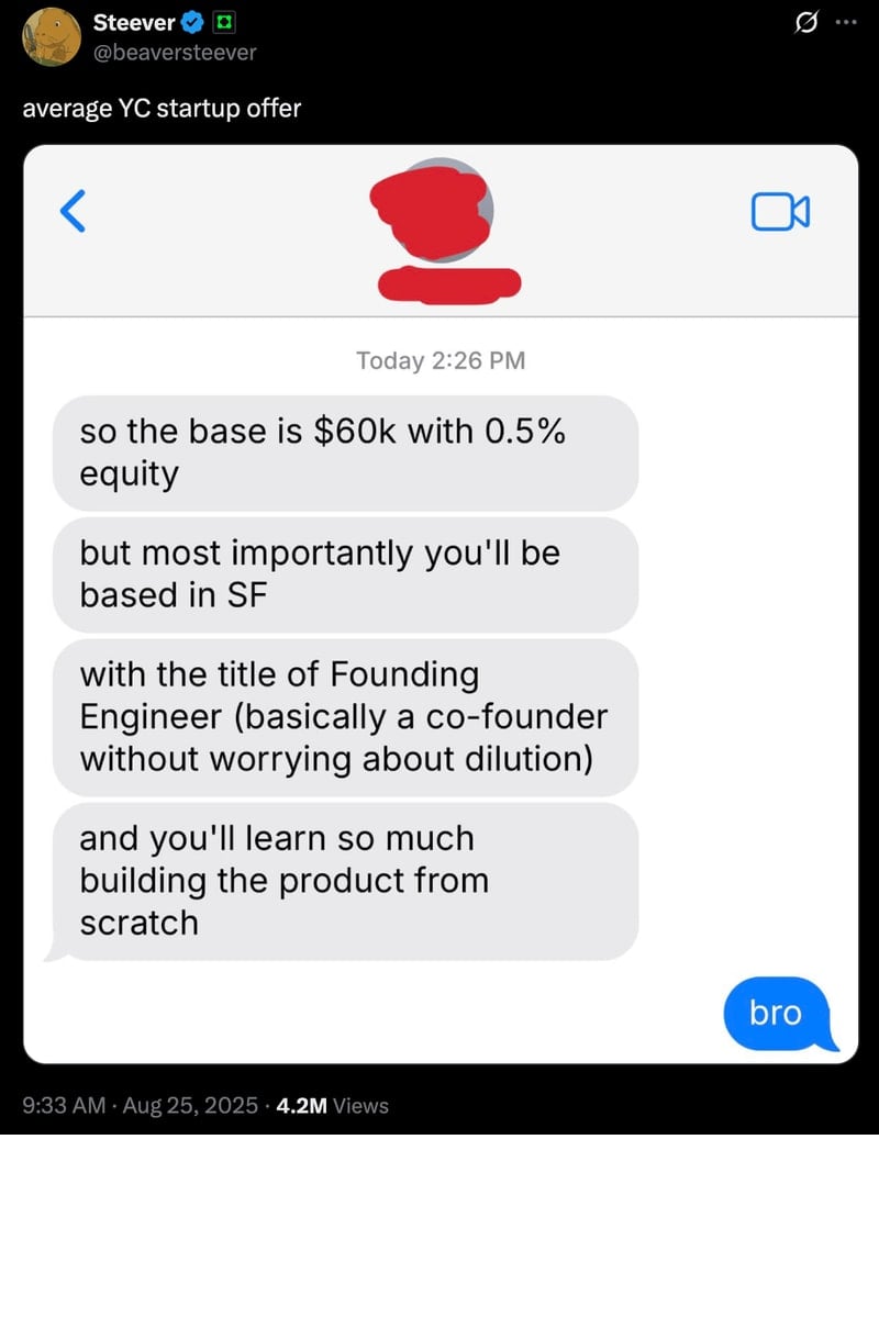 Average VC startup offer tweet