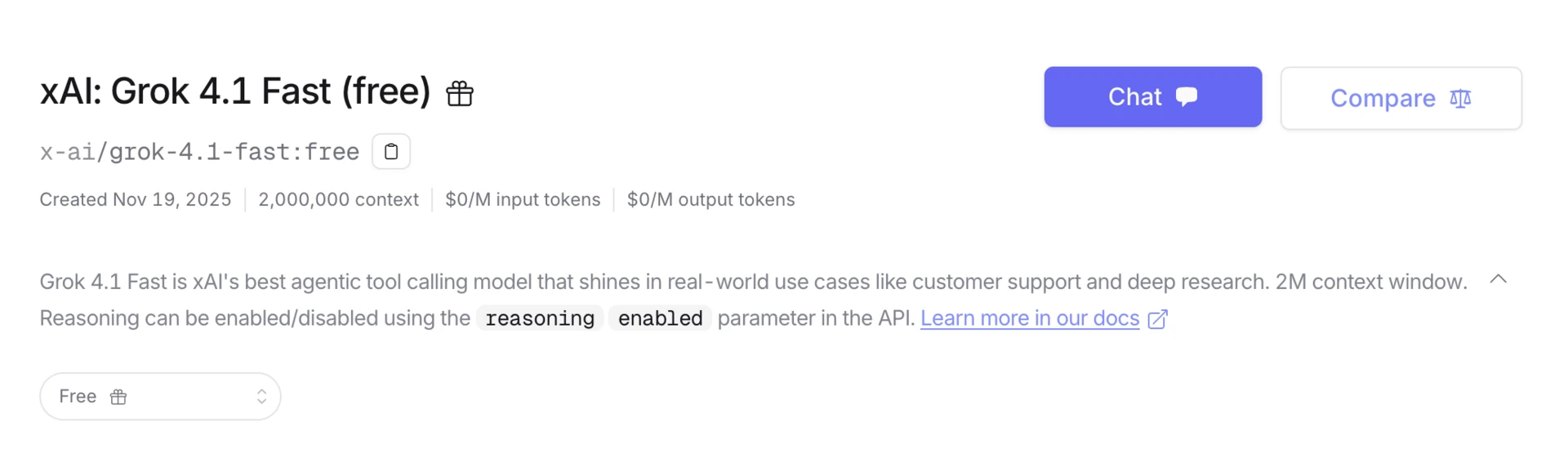Open Router model selection showing free models