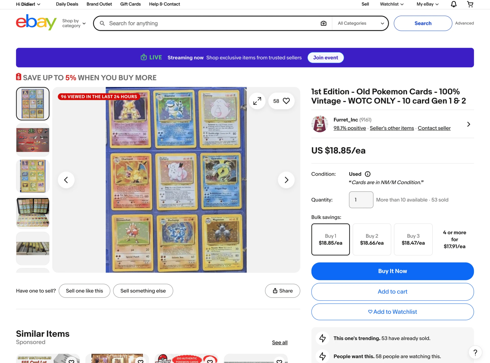 eBay Pokemon card listing