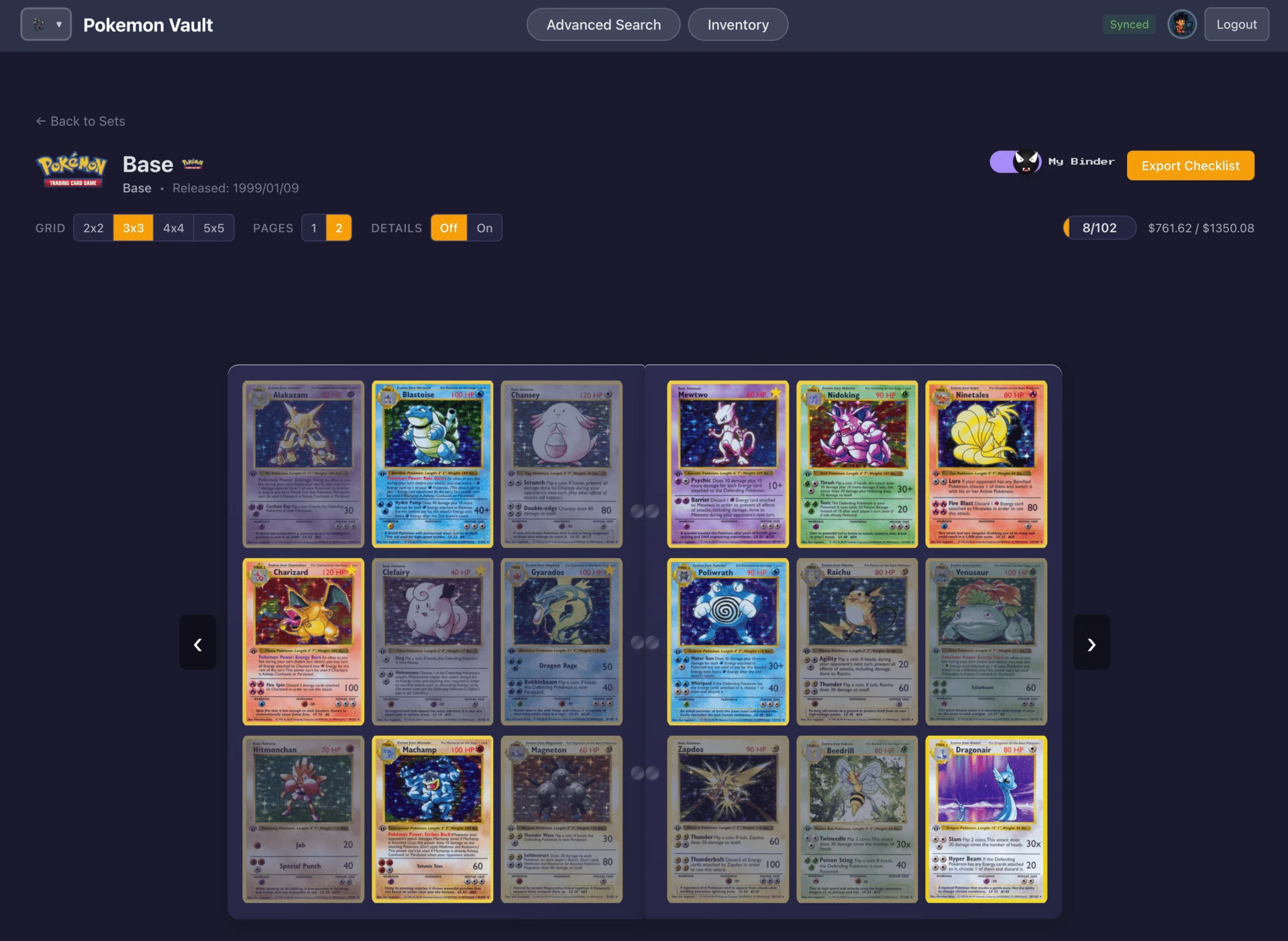 Pokemon vault app - set overview