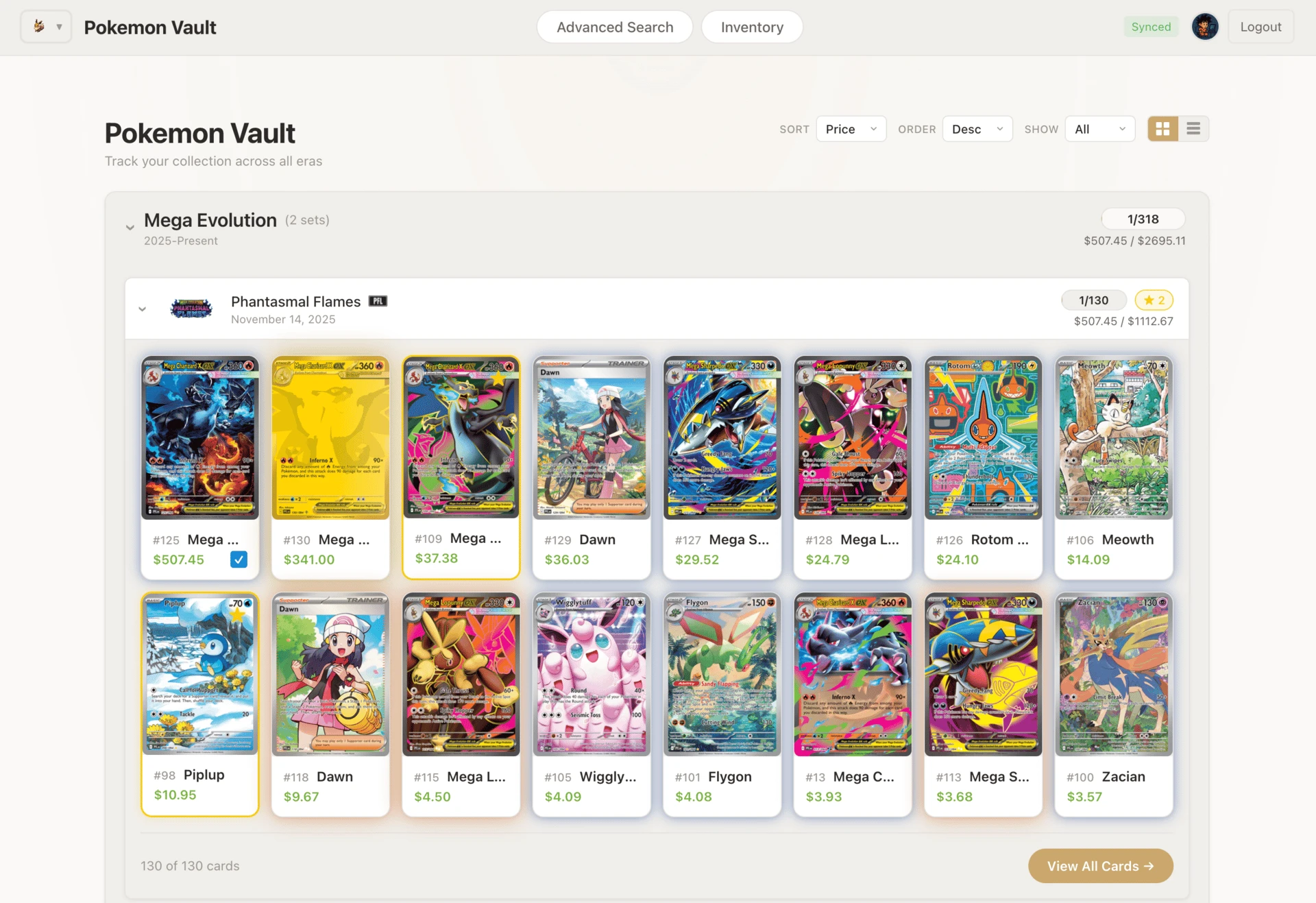 Pokemon vault app - card collection view