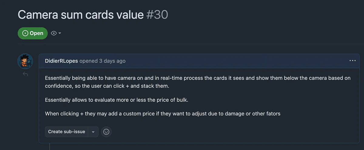 GitHub issue for card scanner feature