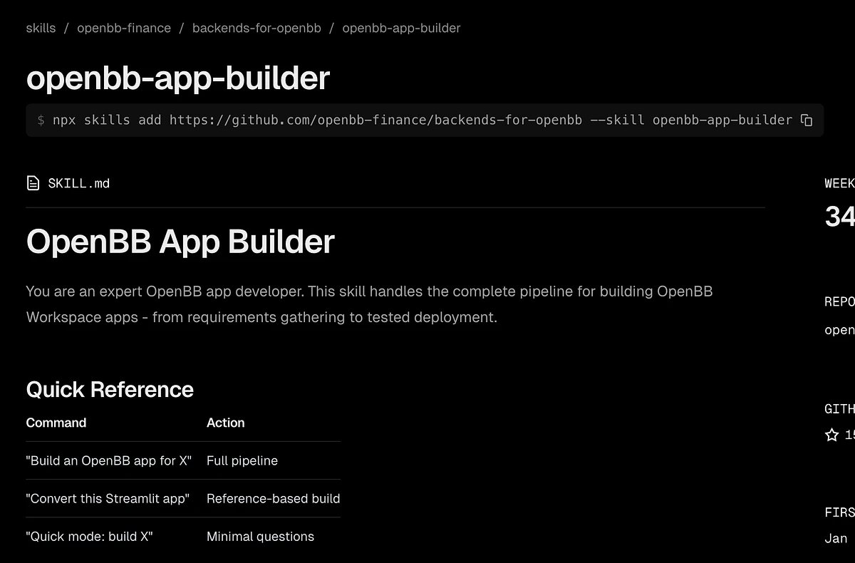 OpenBB App Builder skill on skills.sh