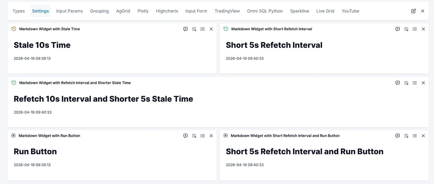 OpenBB configurable refresh modes with stale indicators and run buttons