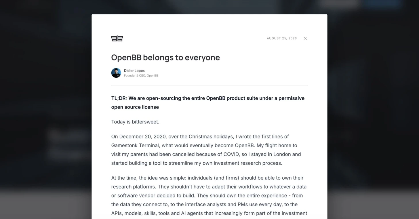 OpenBB is shutting down and going open source cover